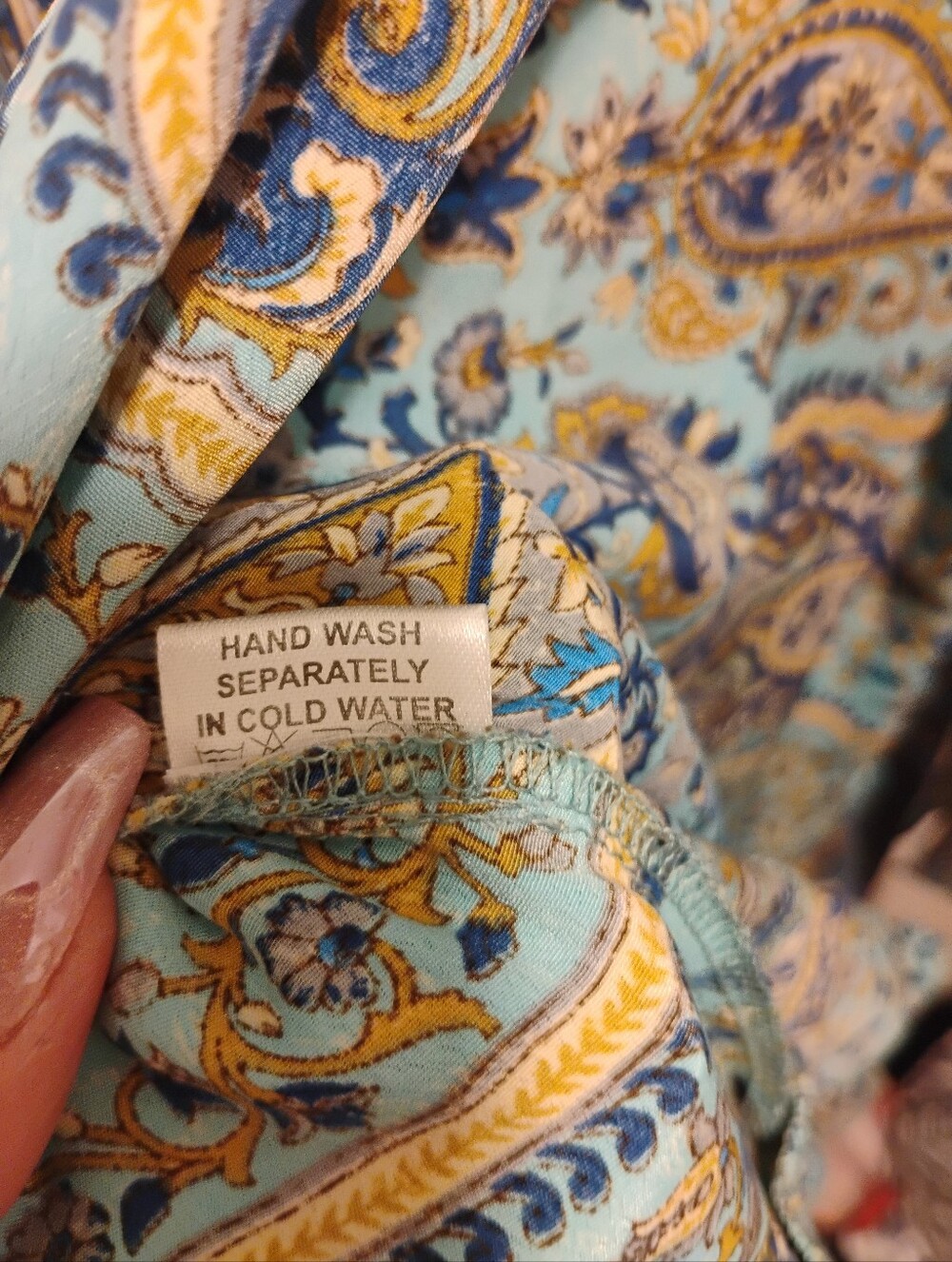 Cienna Silk Vintage Sheer Paisley Wrap Dress - Teal & Brown Size Small - Picture 10 of 10